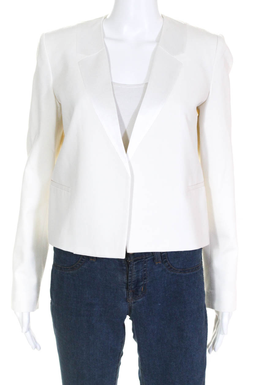 Theory Womens Satin Trim Open Front Jacket White Size 4 | eBay