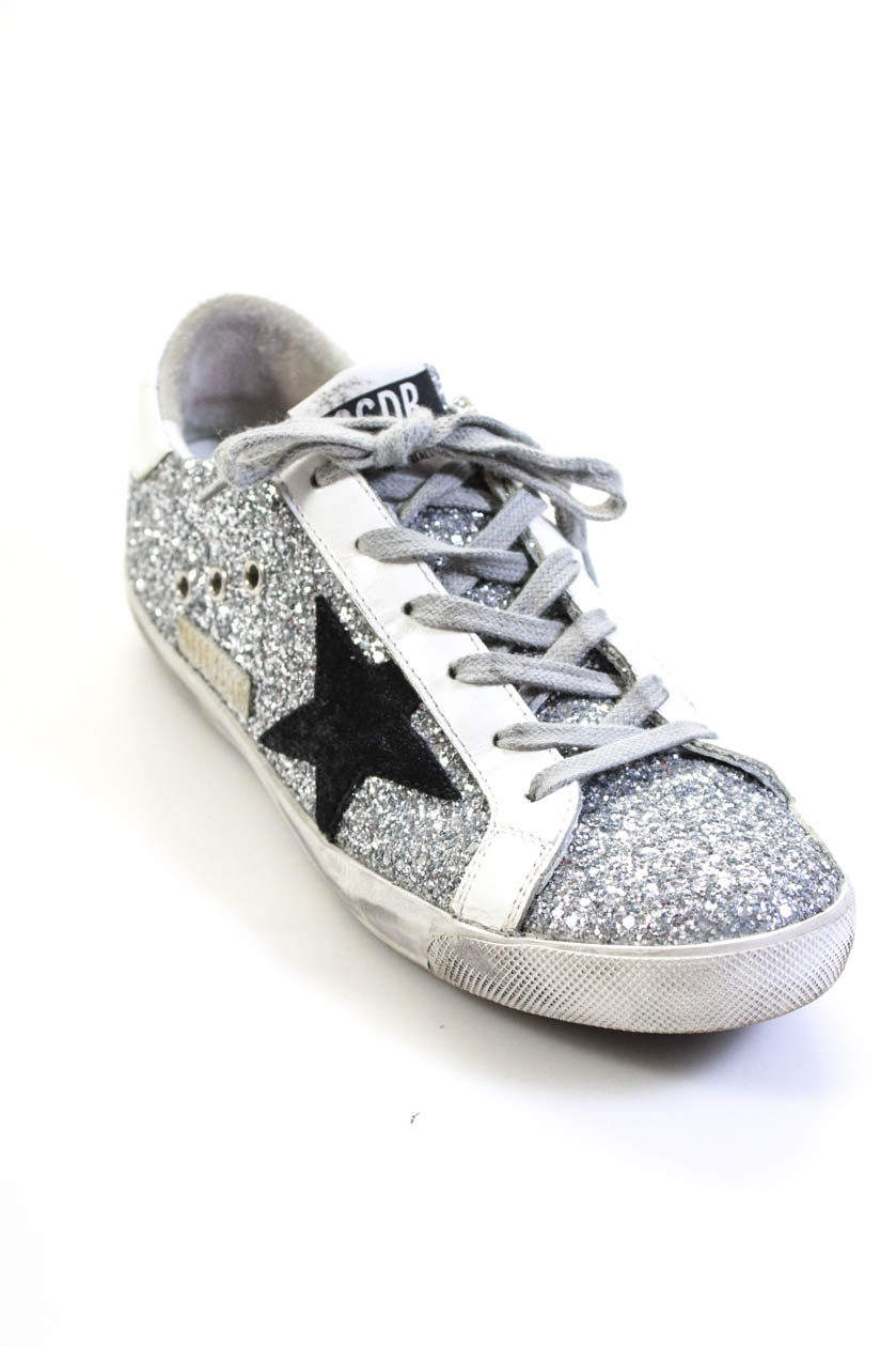 Golden Goose Womens Superstar Glitter Embellished Sneakers Silver Size 8 | eBay