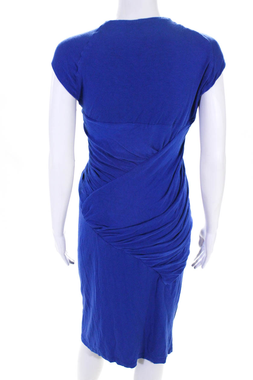Donna Karan New York Womens Sleeveless V Neck Ruched Midi Dress Blue ...