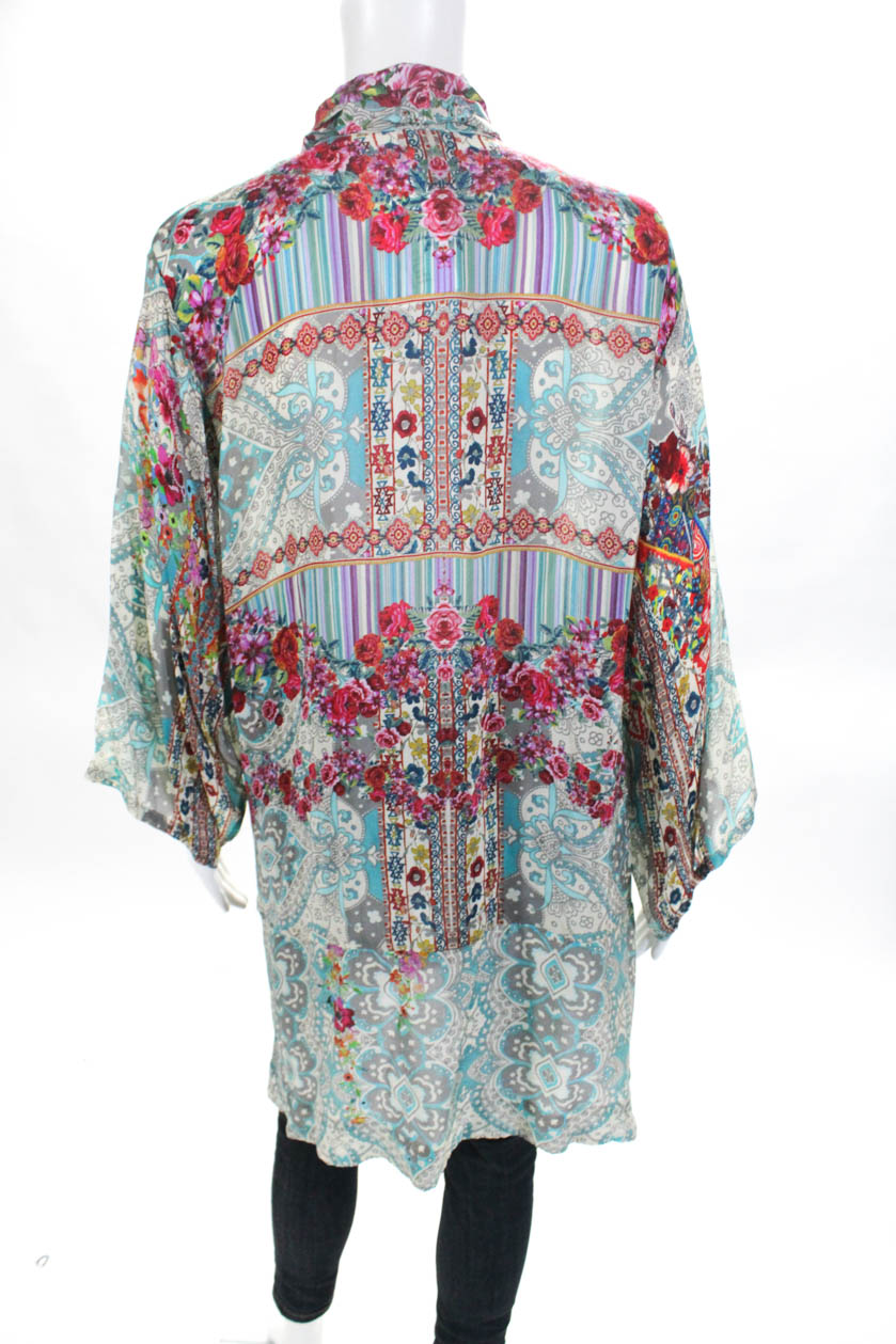 Johnny Was Womens Satin Floral Robe Sleepwear Gray Size XL | eBay