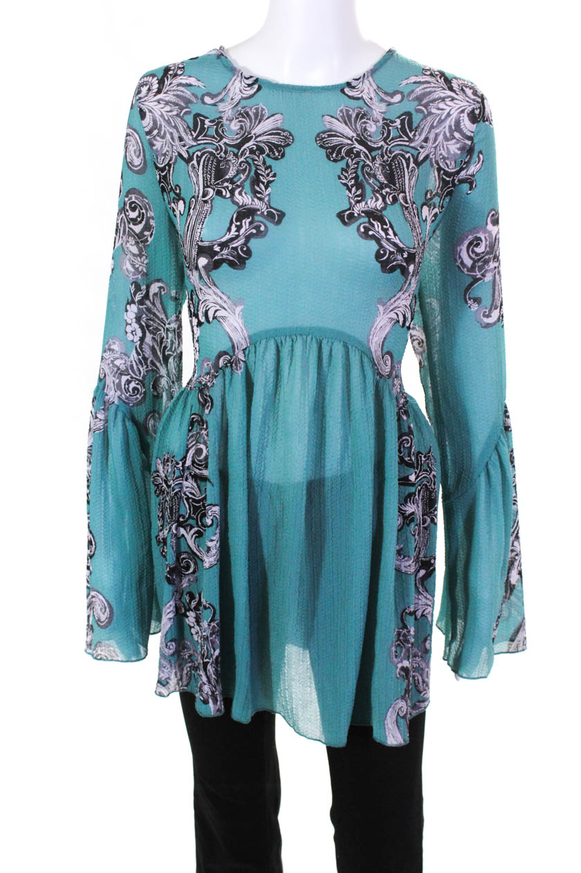 Intimately Free People Womens Sheer Paisley Long Sleeve Blouse Blue Size S | eBay