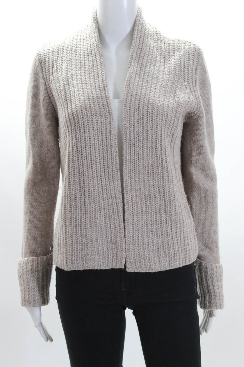 Rachel Zoe Womens Long Sleeve Open Front Knit Cardigan Sweater Beige ...