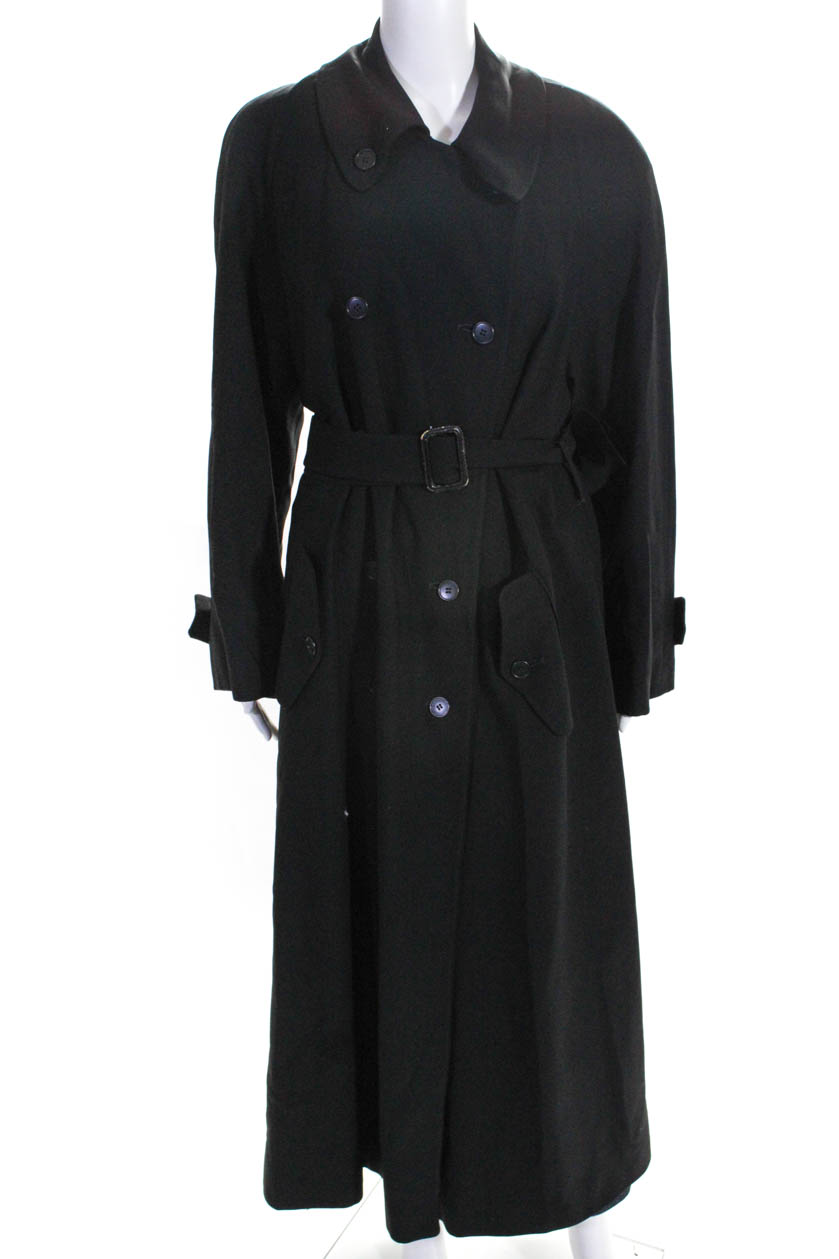 Calvin Klein Womens Wool Double Breasted Long Trench Coat Jacket Black ...