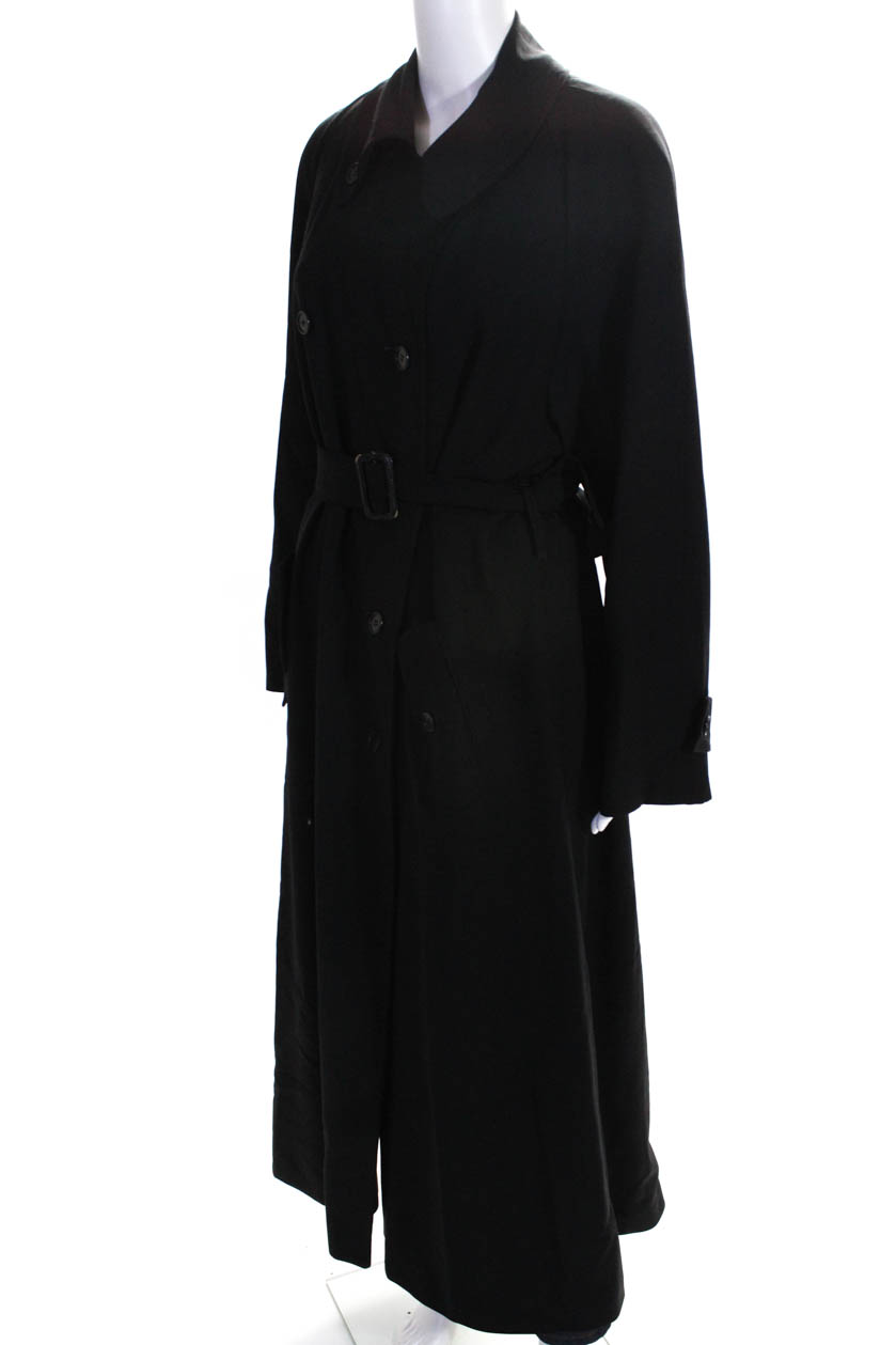 Calvin Klein Womens Wool Double Breasted Long Trench Coat Jacket Black ...