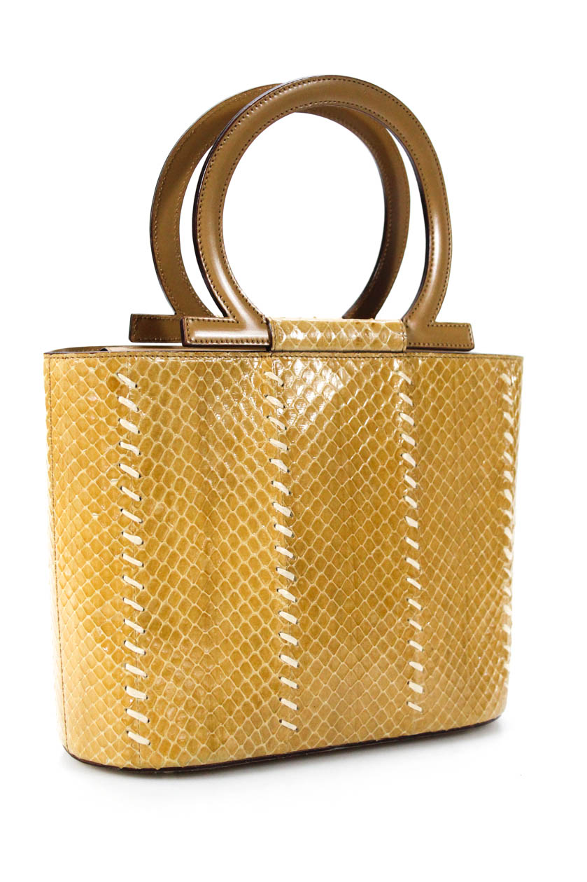 Salvatore Ferragamo Womens Snakeskin Woven Mini Tote Handbag Gold | eBay