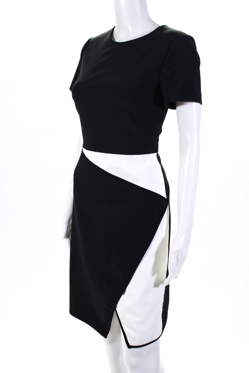 Shoshanna Womens Stretch Color Block Short Sleeve Sheath Dress Black