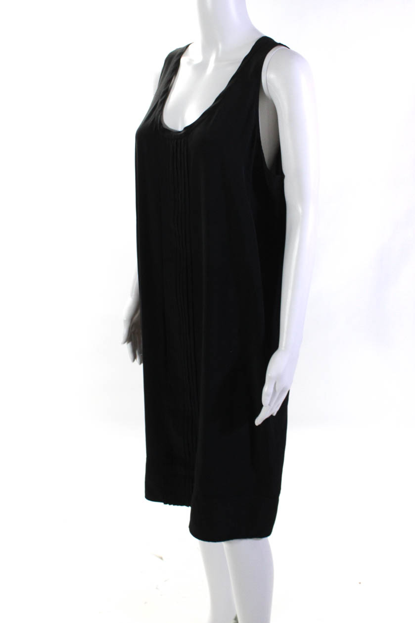 Eileen Fisher Womens Silk Sleeveless Pleated Midi Shift Dress Black
