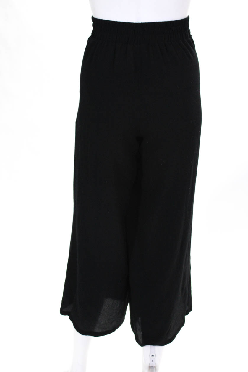 Max Studio Womens Elastic Waistband Wide Leg Cropped Pants Black Size ...