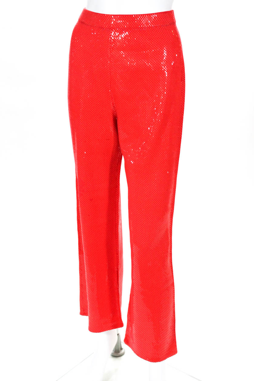 St. John Couture Womens Sequin High Waist Knit Pants Trousers Red Size ...
