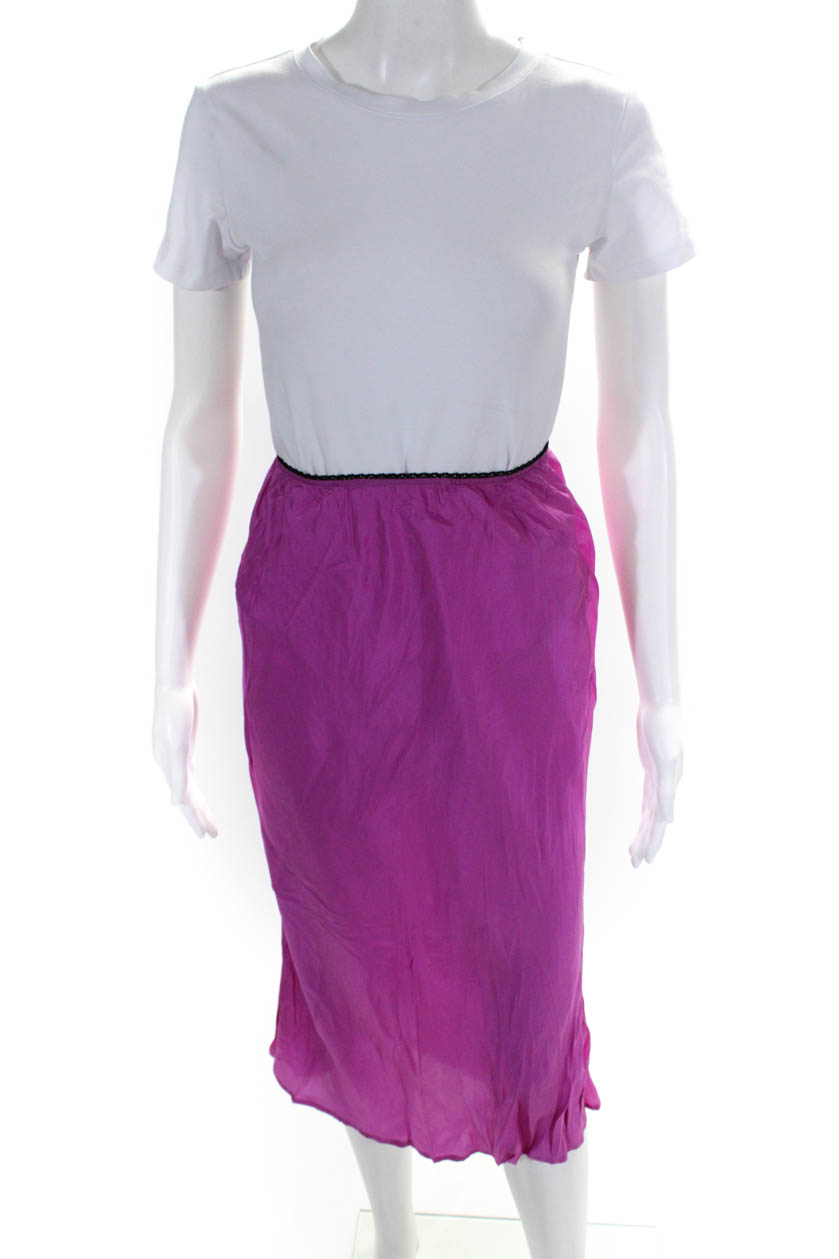 Tibi Womens Silk Elastic Waist ALine Midi Skirt Pink Size Medium | eBay