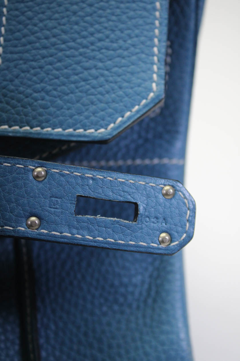 Hermes 27cm Blue Jean Togo Leather Market Bag - Yoogi's Closet