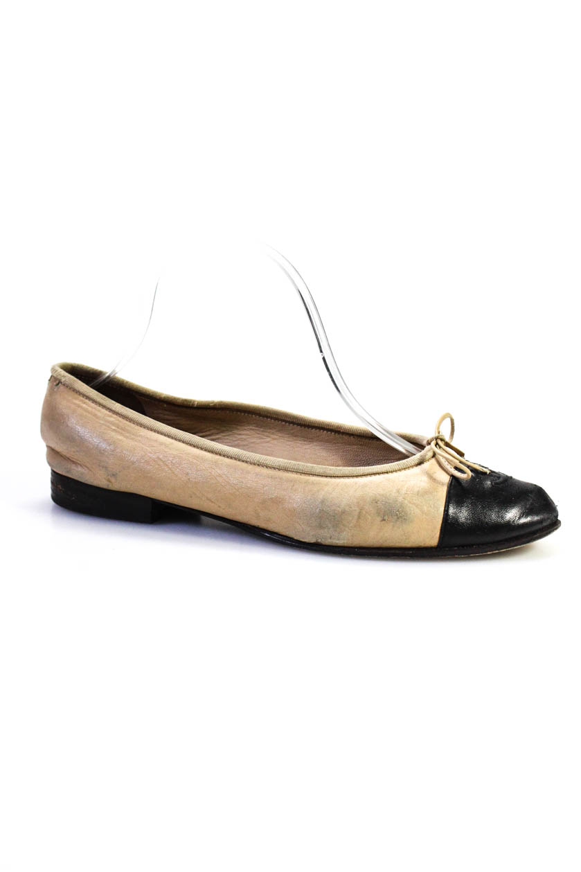 Chanel Womens Leather Bow Accent Almond Toe Ballet Flats Shoes