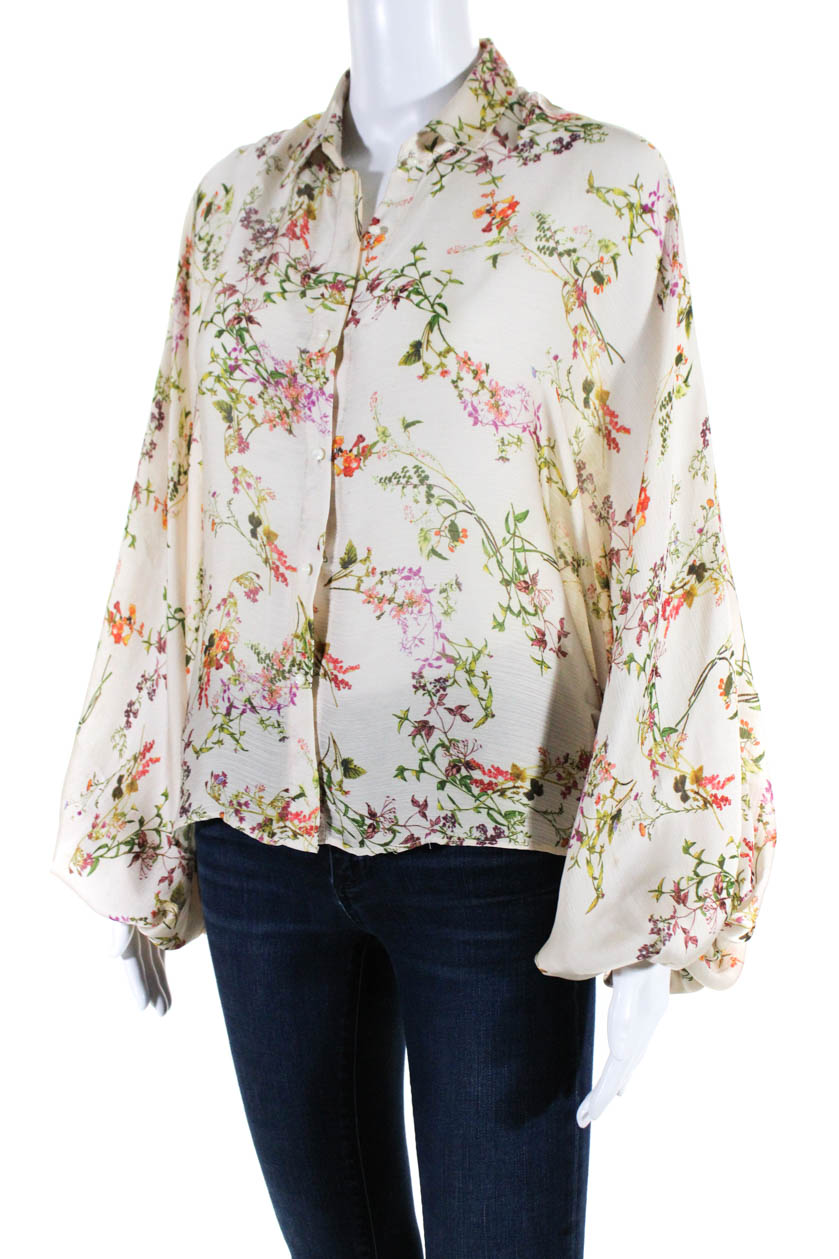 Alexis Womens Floral Print Collared Button Up Shirt Blouse Pink