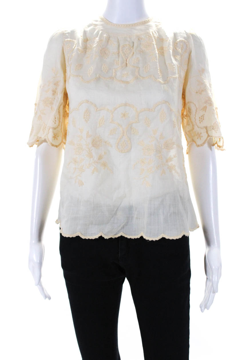 Isabel Marant Womens Floral Embroidered Back Button Blouse Top Yellow Size  EUR36