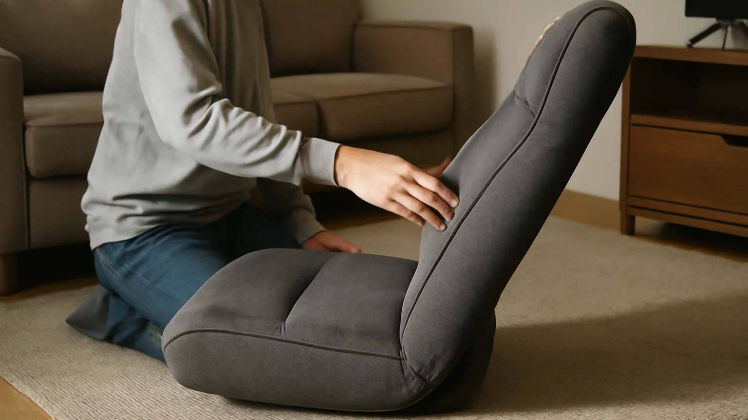 Realistic floor gaming chair setup for back support