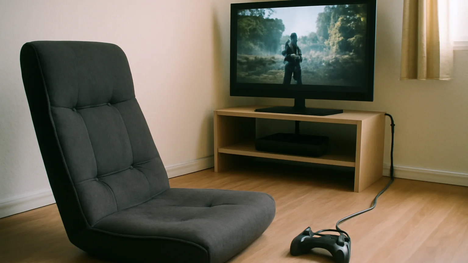 Realistic floor gaming chair setup for console setup