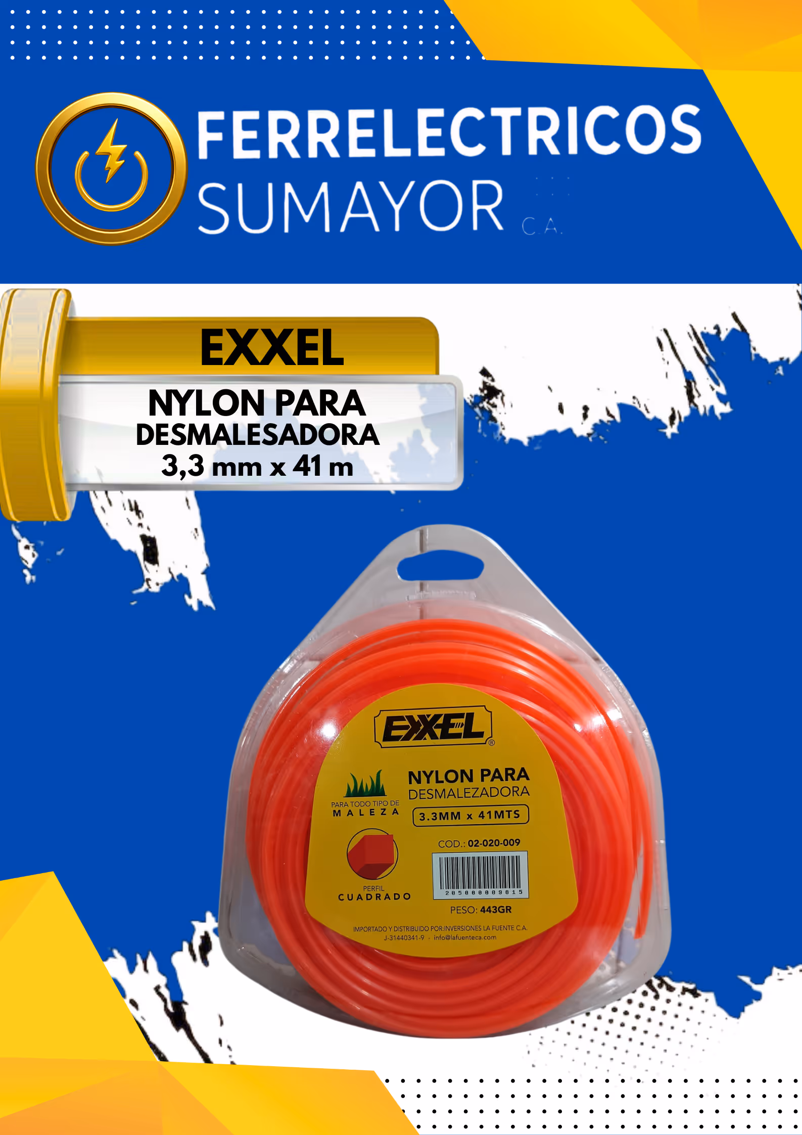 Nylon para Desmalezadora EXXEL (3.3 mm x 41m) 