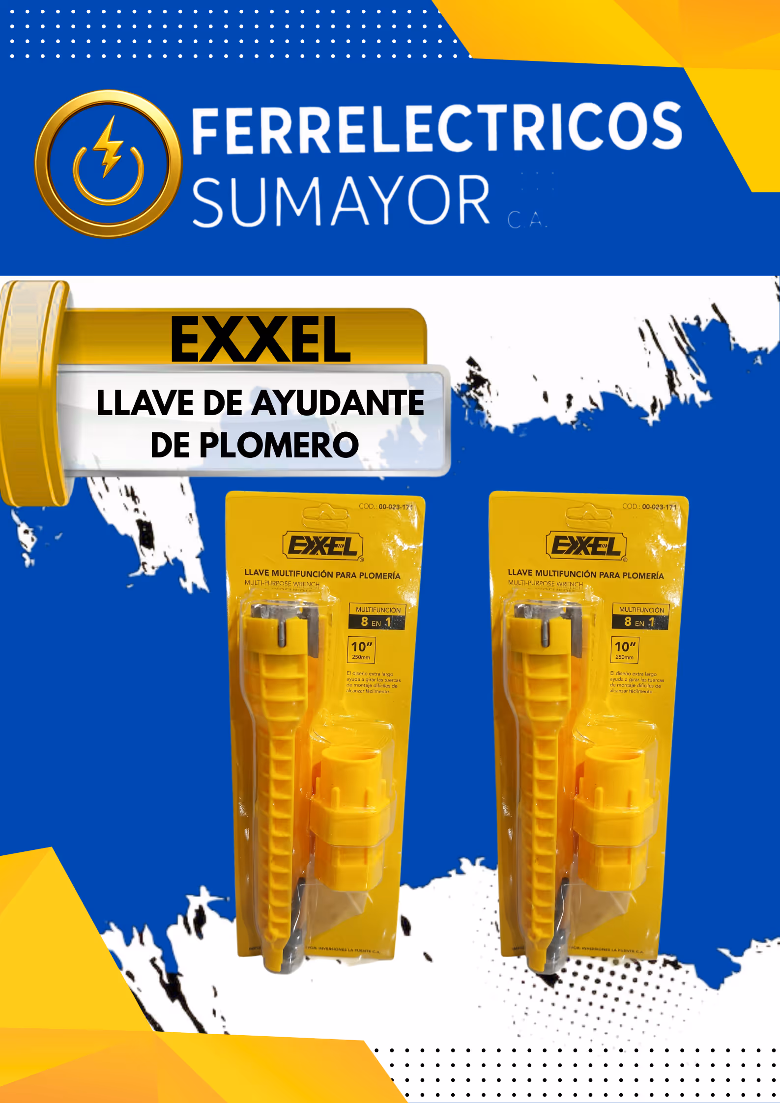 Llave Ayudante de Plomerias EXXEL 8 en 1