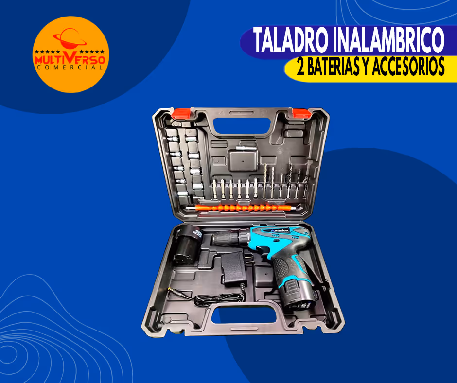 TALADRO INALAMBRICO, 2 BATERIAS + ACCESORIOS