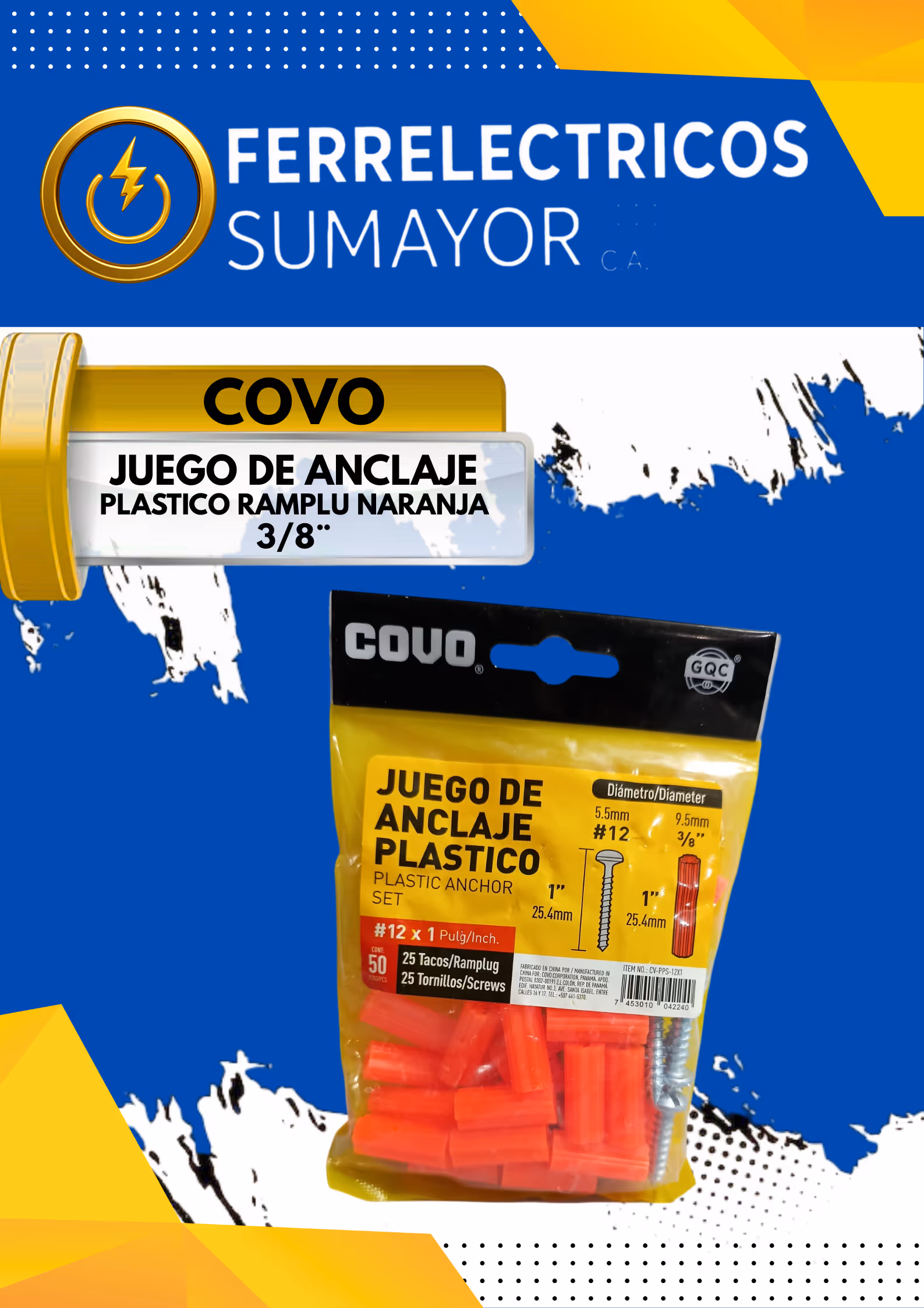 Juego de Anclaje Plástico COVO (Ramplú) 3/8"