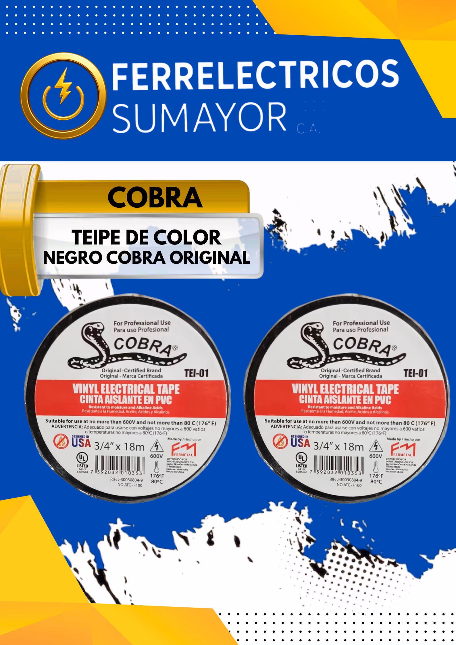 Teipe De Color Negro Cobra Original