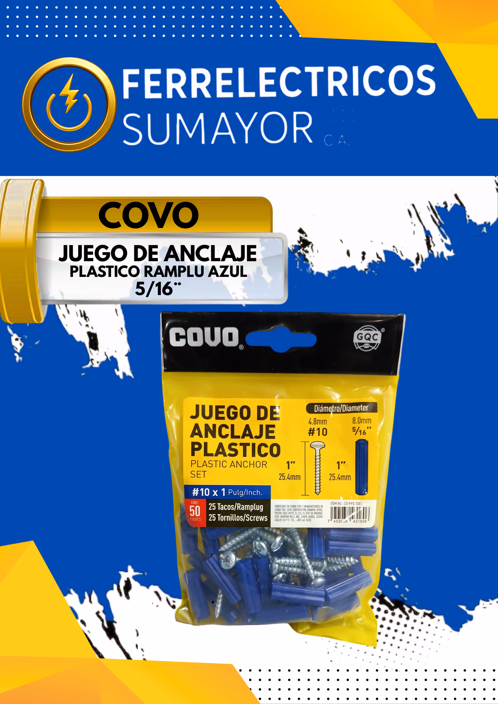 Juego de Anclaje Plástico COVO (Ramplú) 5/16"