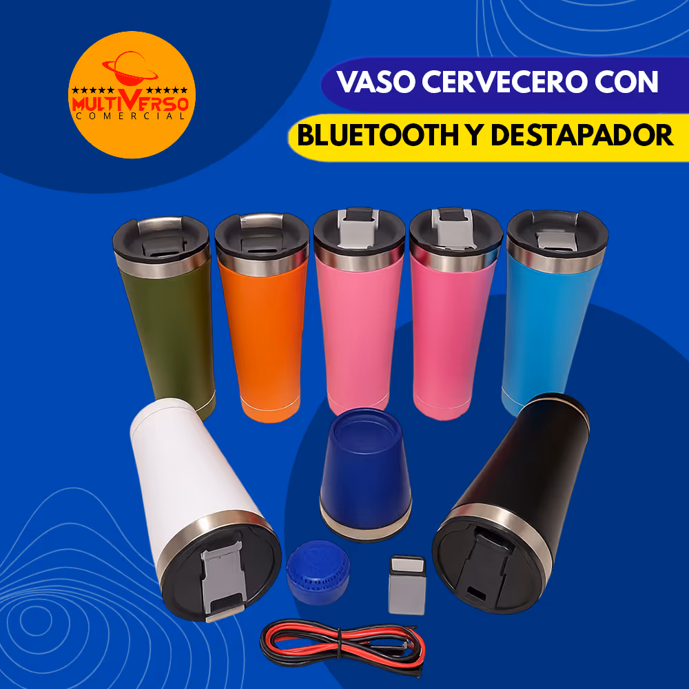 VASO CERVECERO CON BLUETOOTH Y DESTAPADOR