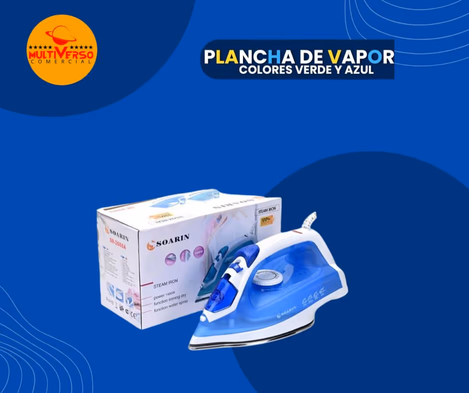 PLANCHA DE VAPOR COLORES VERDE Y AZUL 