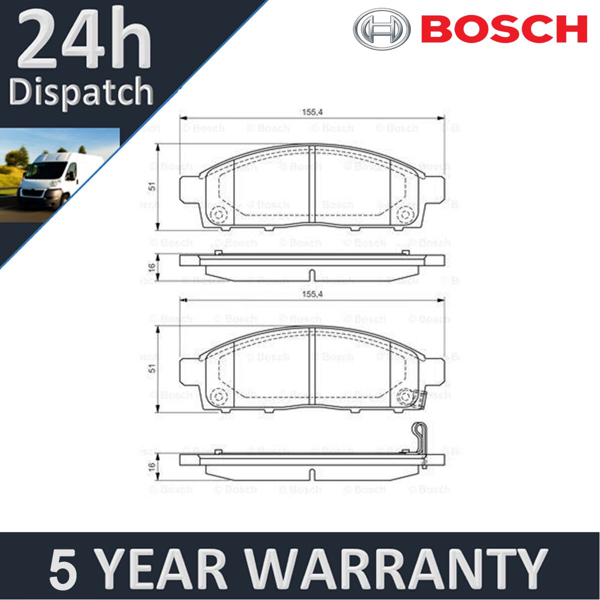 Fits Mitsubishi L200 2005-2015 L 200 2010-2024 Bosch Front Brake Pads Set - Picture 1 of 9