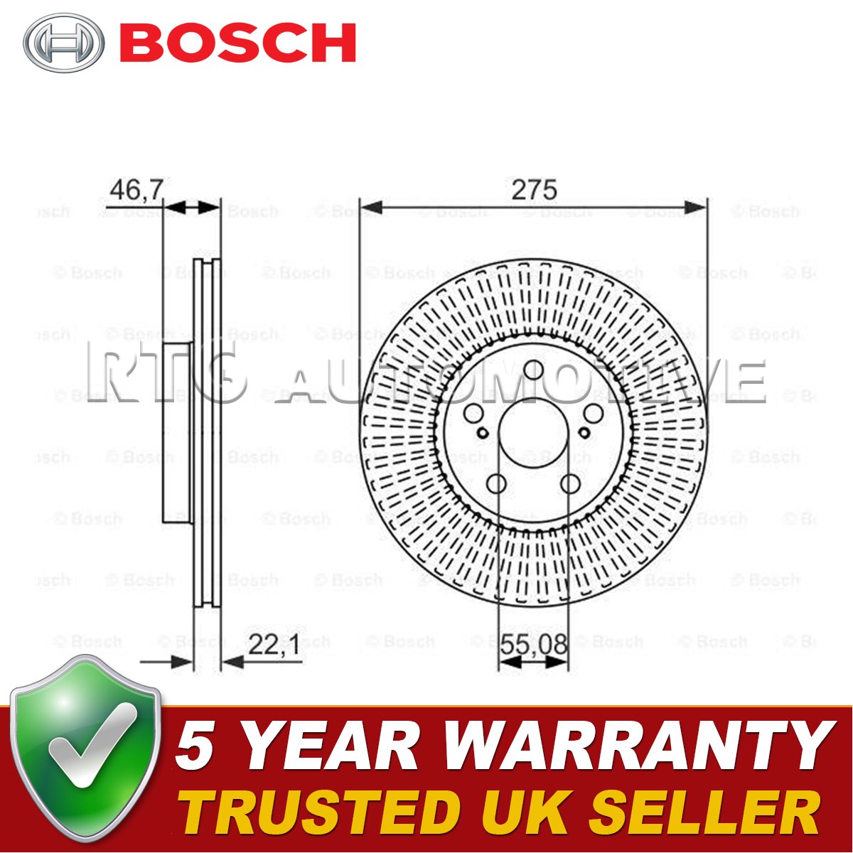 Bosch Front 2x Brake Disc Fits Toyota Urban Cruiser 2007-2016 Verso 2010-2015
