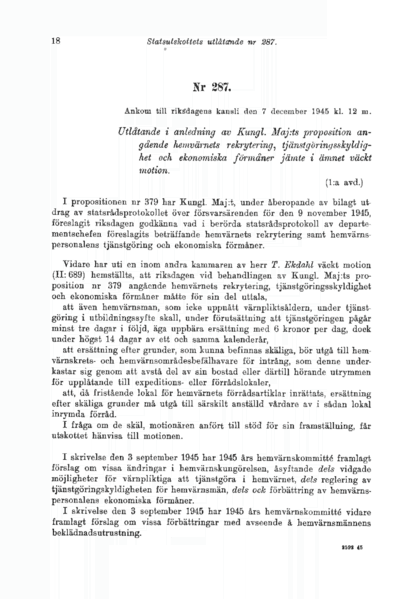 Omslaget till bet. 1945:SU287