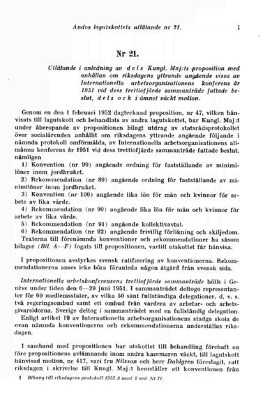 Omslaget till bet. 1952:L2U21