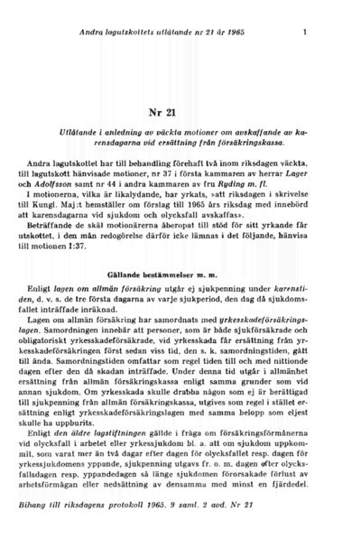 Omslaget till bet. 1965:L2U21