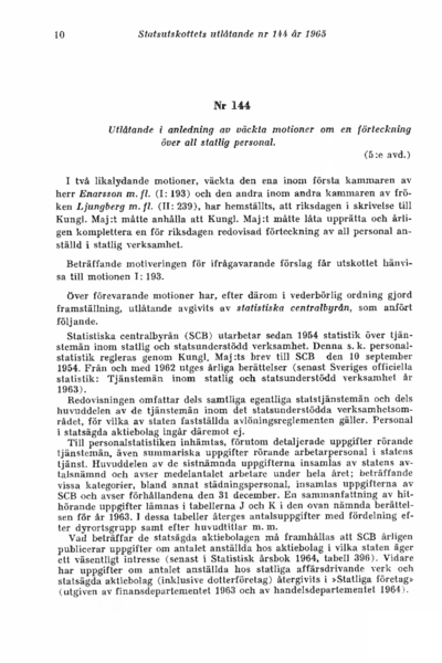 Omslaget till bet. 1965:SU144
