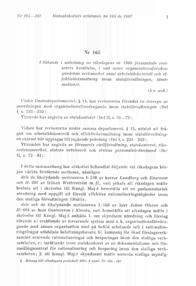 Omslaget till bet. 1967:SU165
