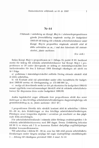 Omslaget till bet. 1968:SU64