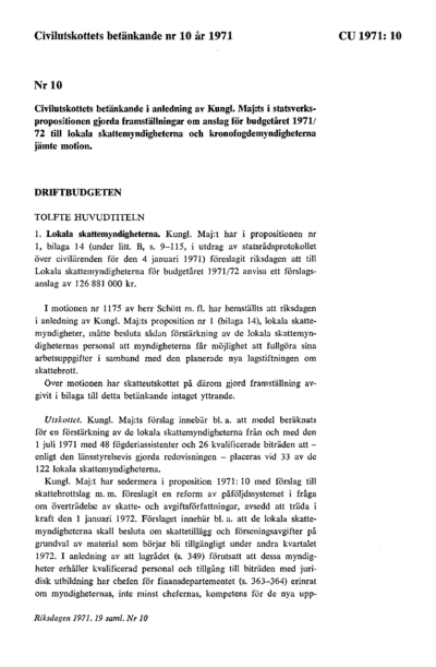 Omslaget till bet. 1971:CU10