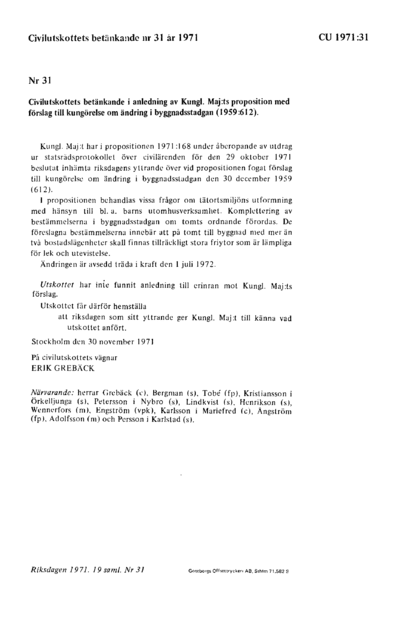 Omslaget till bet. 1971:CU31