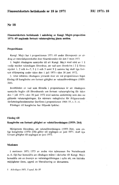 Omslaget till bet. 1971:FiU18