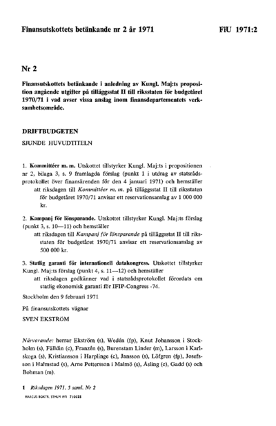 Omslaget till bet. 1971:FiU2