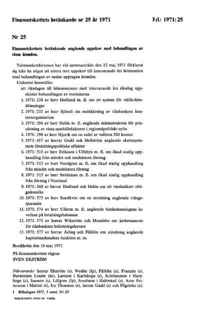 Omslaget till bet. 1971:FiU25