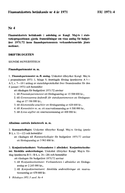 Omslaget till bet. 1971:FiU4