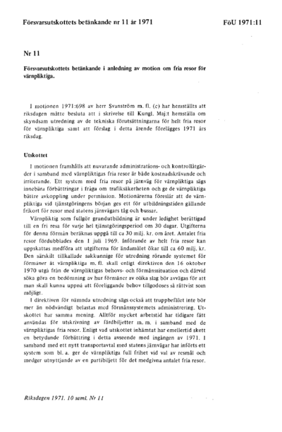 Omslaget till bet. 1971:FöU11