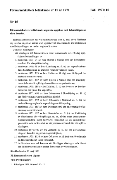 Omslaget till bet. 1971:FöU15