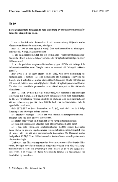 Omslaget till bet. 1971:FöU19
