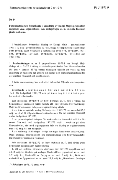 Omslaget till bet. 1971:FöU9