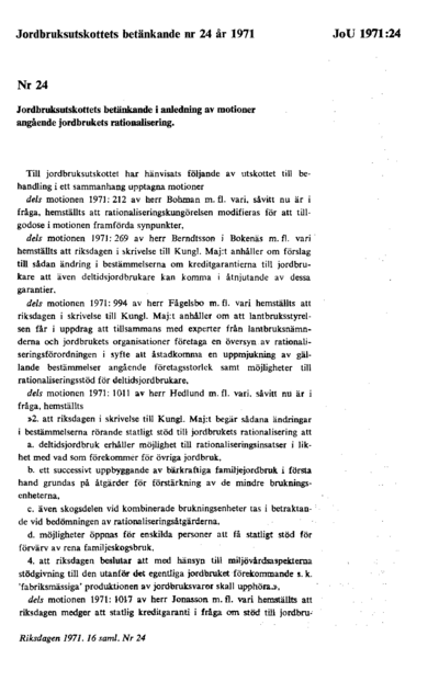 Omslaget till bet. 1971:JoU24