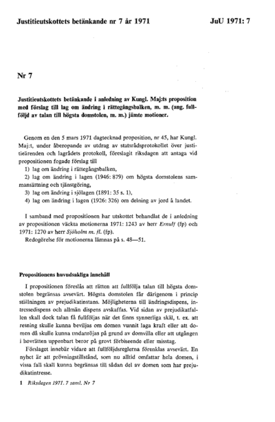 Omslaget till bet. 1971:JuU7