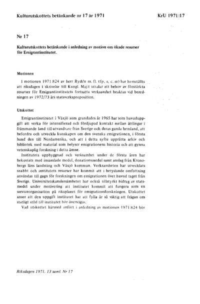 Omslaget till bet. 1971:KrU17