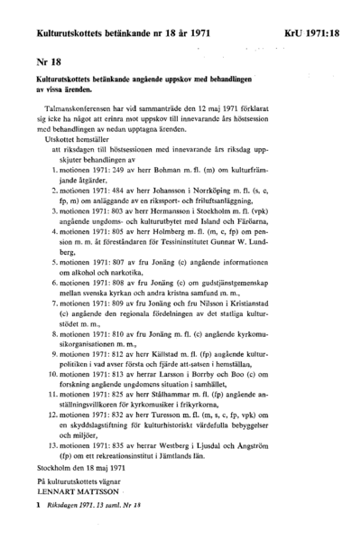 Omslaget till bet. 1971:KrU18